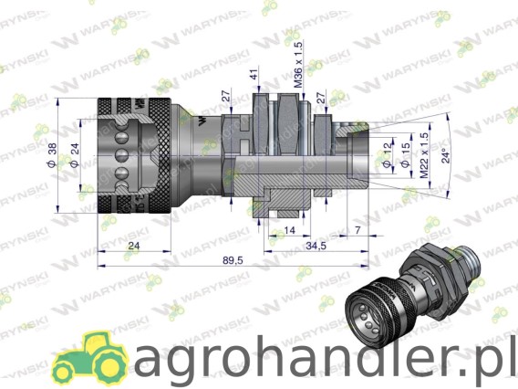 SZYBKOZŁĄCZE GNIAZDO M22x1,5 S/T LONG WIAM22MZL-ST