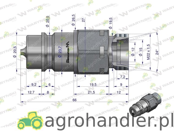 SZYBKOZŁĄCZE WTYCZKA M22x1,5 EURO WIAM22SZ