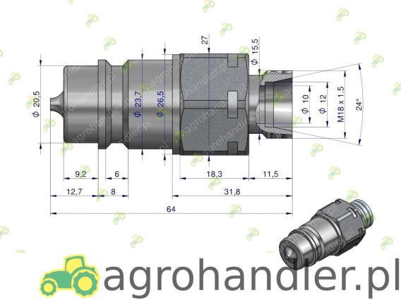 SZYBKOZŁĄCZE WTYCZKA M18x1,5 EURO WIAM18SZ